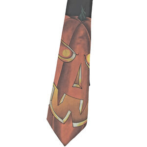 Men's Jack-O-Lantern Pumpkin Face Neck Tie Halloween Wicked Black